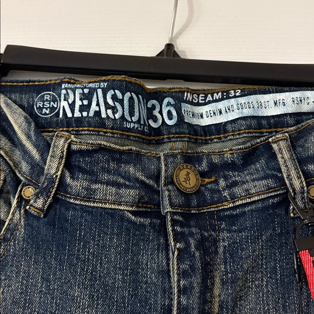 Reason Men's Distressed Blue Denim Jeans - Picture 3 of 9